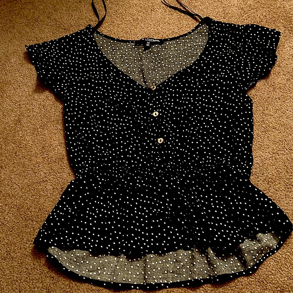 Black blouse with white polka dots